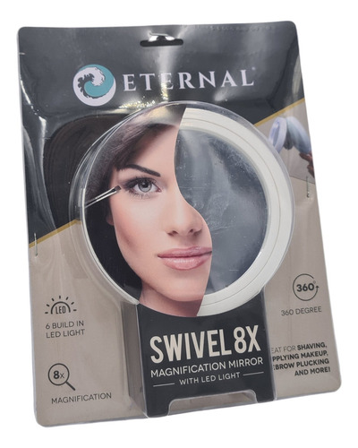 Espejo De Maquillaje Con Aumento De 8x - Luz Led - Poderosa Ventosa - Rotación 360° - Espejo Iluminado De Baño Para Cosmético Y Afeitar - Marco Blanco