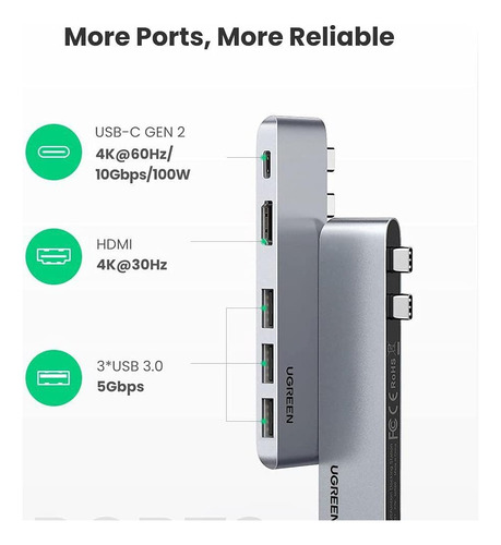 Hub Adaptador Usb-c 5 Em 2 Para Macbook Air E Pro Ugreen