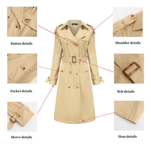 Gabardina Largos De Moda Para Dama Con Sólido Un Solo Pecho