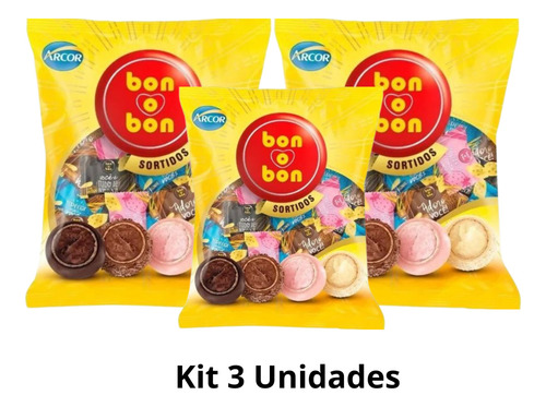 Kit 3 Bombom Arcor Bonobon Sortidos Arcor Arcor Do Brasil Ltda Sortido Com Sem Agregado Saco Plástico 2250 G