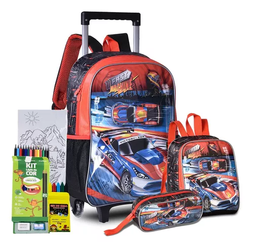 Mochila Infantil Menino Escolar Costas Carros Corrida Grande Cor