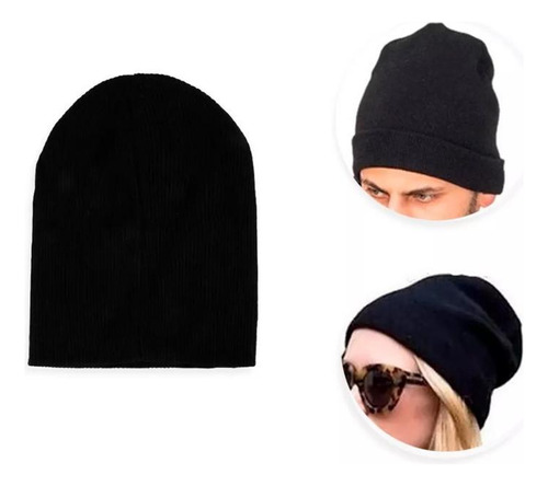 Touca Frio Inverno Gorro Lã Feminina Unissex Lisa Preta