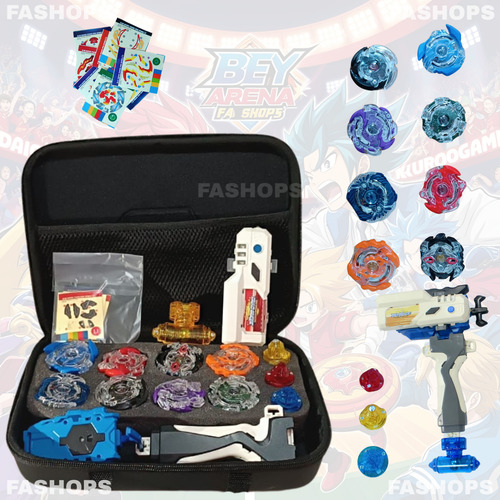 Kit 8 Beyblade Com Maleta 1 Lançador Grip Beyloger Luz E Som