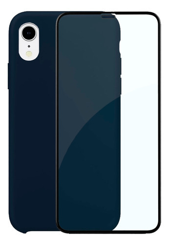 Capinha Silicone Aveludada Compatível iPhone XR + Película3d Cor Azul Cobalto