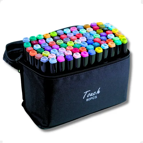 comprar Kit 80 Canetas Permanentes 80 Cores Vibrantes Ponta Dupla C\u002F Estojo Bolsa Conjunto Canetinhas Touch Cores Vibrantes profissional escolar colorir