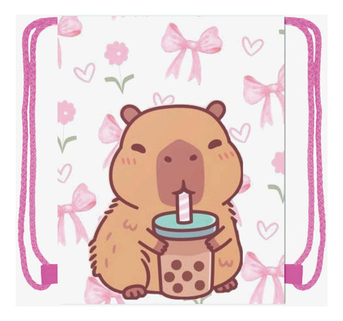10 Morralitos Dulceros Capibara Rosa Bolsitas Dulceros Diseño Capibara Rosa