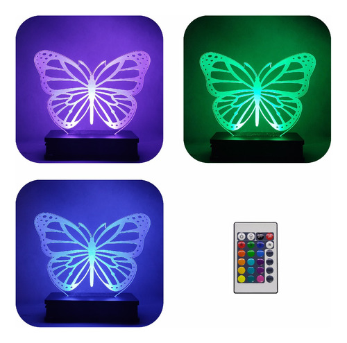 Lámpara Led 3d Mariposa   16 Colores Control Remoto Regalo