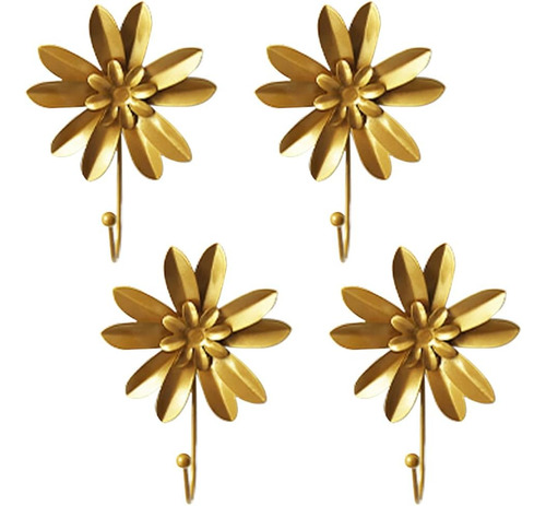 4 Ganchos De Flores Doradas Estilo Retro Para Decoración