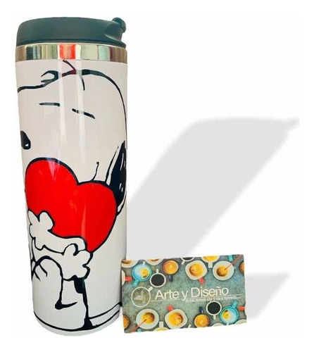 Termo Snoopy Con Corazón Personalizado Color Blanco