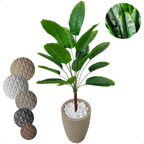 Planta Bananeira Artificial Ornamental Toque Real Com Vaso