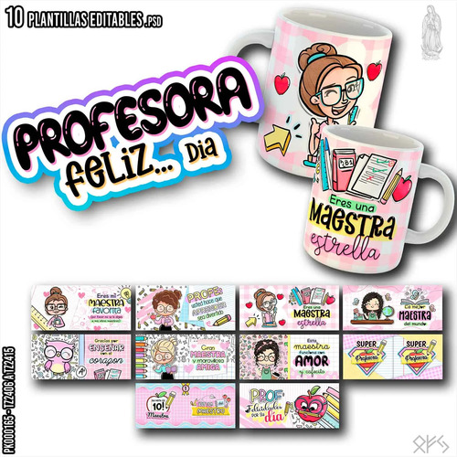 10 Plantillas Editables Para Sublimar Tazas Dia Del Maestro