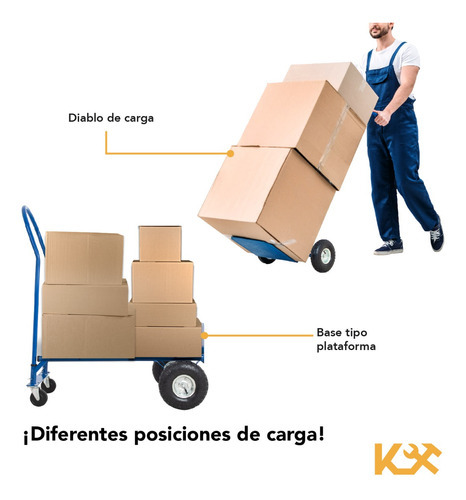Diablito De Carga 400 kg Plataforma De Acero Con 2 Ruedas Neumáticas KINGDIPLA400 Color Azul Kingsman