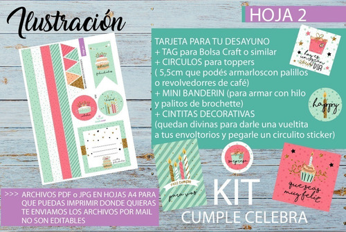 Kit Imprimible Desayuno Cumple Celebra Mujer Amiga Fiesta