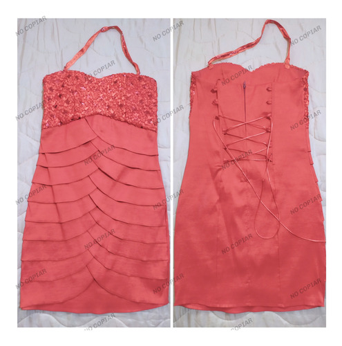 Vestido Corto De Fiesta  Rojo Satinado, Bordado  Lentejuelas