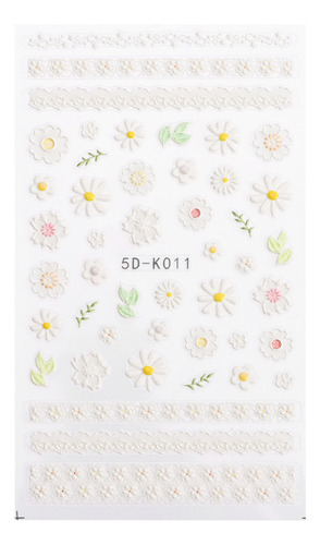 Adhesivo De Uñas En Relieve 5d, Diseño De Flores Blancas Y M