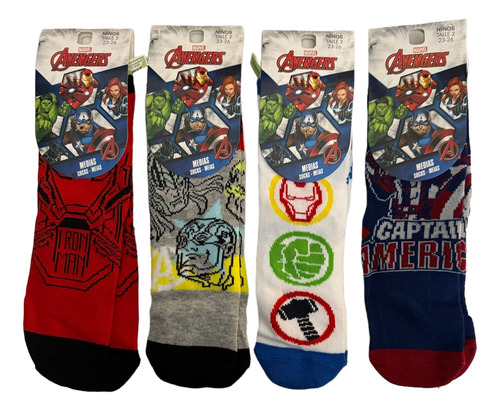 3 Pares Medias Vengadores Spiderman Thor Hulk America Iron 