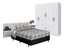 Comprar Combo Dormitorio Sommier 2 Plazas Ropero Respaldo Mesa D Luz Color Blanco