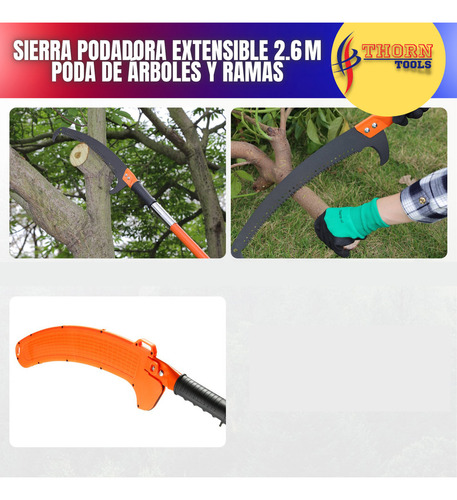 Sierra De Pértiga Extensible 8m Para Poda Con Hoja Acero Color Naranja