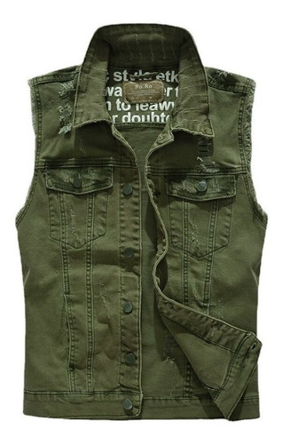 Chaleco De Mezclilla Verde Militar Hombre Chaqueta Vests [u]