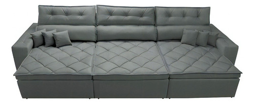 Sofá Retrátil e Reclinável 3,52m Austin com Molas no Assento Suede Velusoft Cinza Cama inBox