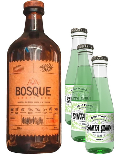 Gin Bosque Craft 500ml+ Agua Tónica Santa Quina Pepino 200ml