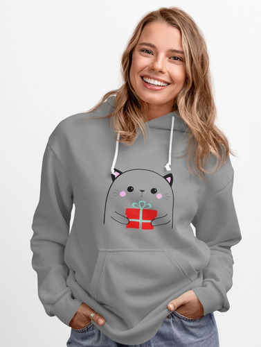 Poleron Gatito Lindo Regalo Mujer Algodon Estampado Invierno