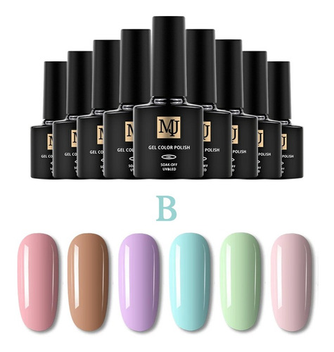 Imagen 1 de 1 de Gel Semipermanente Mj Tonos Pastel Gama Con 6pc 10ml 3 Pasos