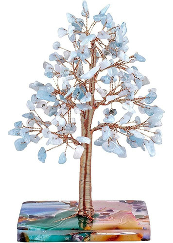 Nupuyai Aquamarine Crystal Stone Money Tree Wrapped On Orgon