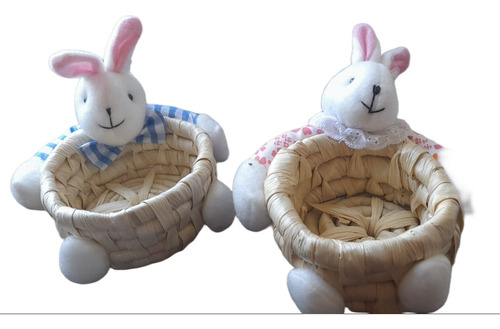 Par De Canastos Pascua Mimbre Conejo Para Huevos Decoración
