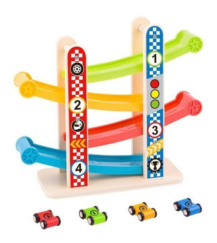 Imagem 1 de 6 de Brinquedo Torre De Carros De Madeira - Tooky Toy