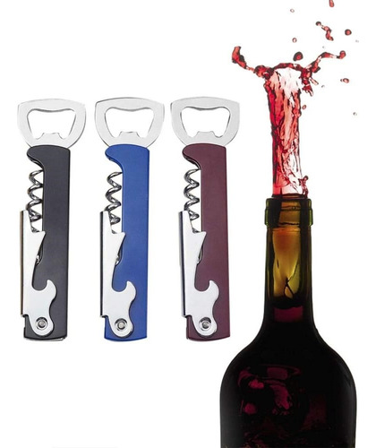 3 Pzs Sacacorchos Acero Inoxidable Portatíl Colores Vino