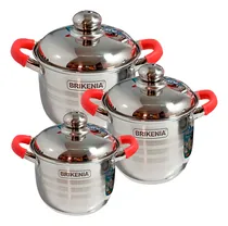 Comprar Juego De Ollas Acero Quirúrgico De 6 Piezas Brikenia T\u002Facero Color Rojo