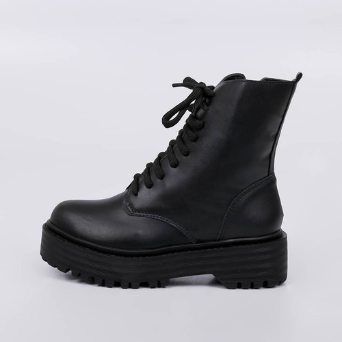 Bota Coturno Feminino Box Tratorado Cadarço E Zíper Not-me