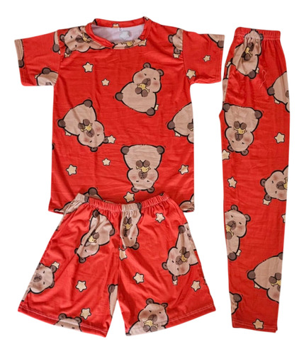 Pijama Infantil Sublimada 3 Pzas Capibara Rojo