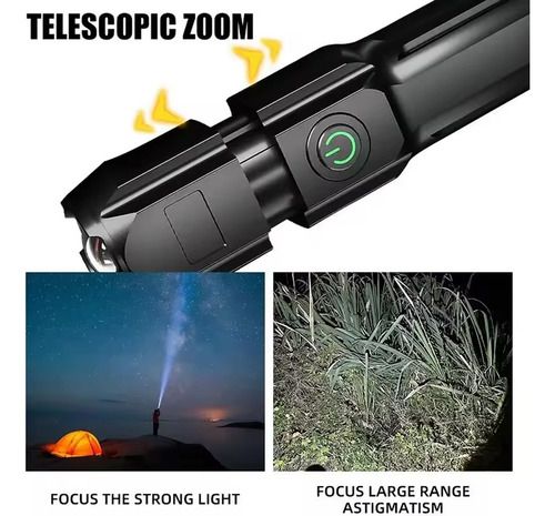 Lámpara Táctica Con Zoom Led Recargable Superpotente De 2 Pi