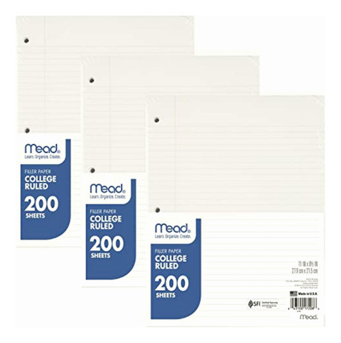 Mead Loose Leaf Paper, Filler Paper, College Ruled, 200