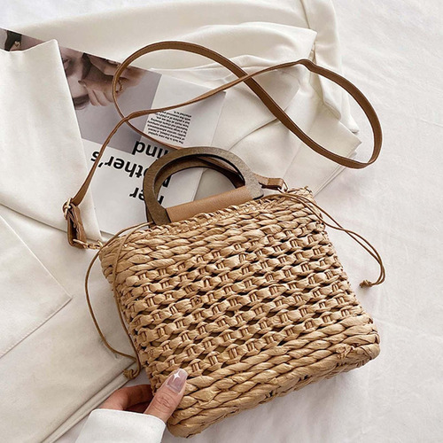 Cartera De Mano Tejida De Paja Bolso De Paja Retro Para