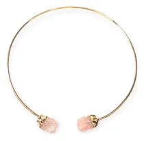 Comprar Cuarzo Rosa Gargantilla Collar Dorado Doble Dije Piedra Cuarzo Rosa