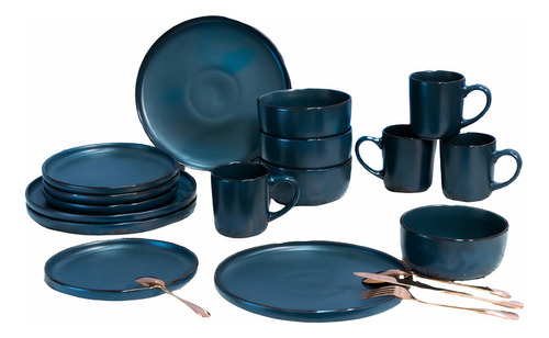 Vajilla Vascella Cerámica De Lujo Para 6 Personas 24 Piezas Color Azul
