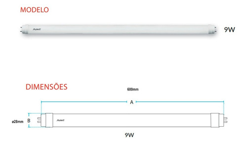 Imagem 3 de 7 de Kit 10 Lâmpadas Led Tubular 600mm 9w T8 Branco Frio 6500k