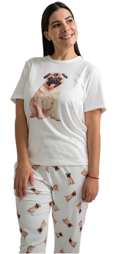 Pijama Única Con Estampado De Pug Al Frente.