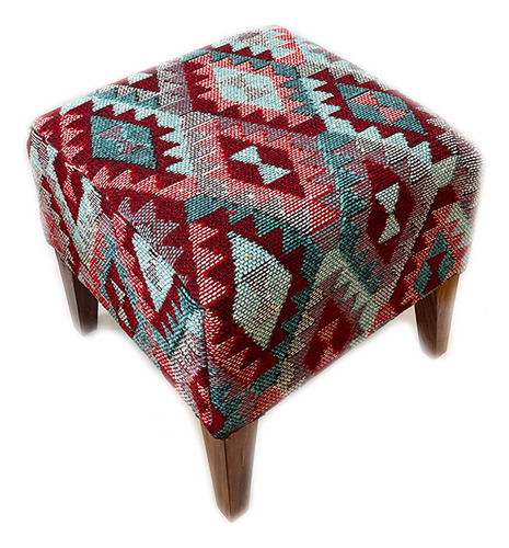 Silla Puff Turco En Kilim - Kayi Azul Con Vinotinto