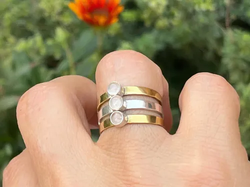 Anillo Triple Plata 925 Cuarzo Rosa