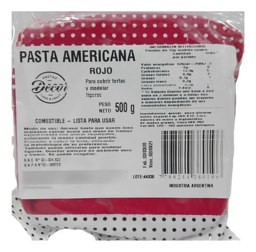 Pasta Americana Para Forrar Roja X500g - Cotillón Waf