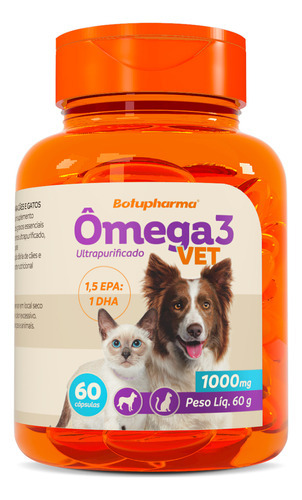 Omega 3 Vet 1000mg Suplemento Omega Botupharma - 60 Cápsulas