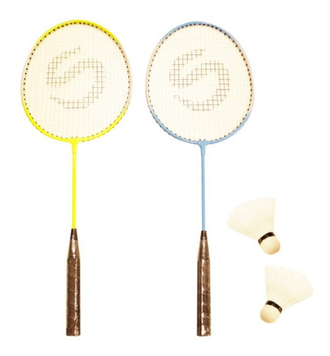 Imagen 1 de 9 de Kit Badminton 2 Raquetas + 2 Plumas + Funda Junior Niños