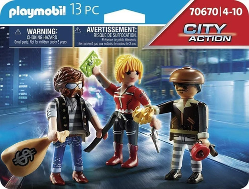 Imagen 2 de 8 de Playmobil 70670 City Action 3 Figuras Ladrones 13 Pzs Intek