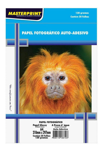 Papel Fotográfico A4 Glossy Adesivo 130g 100fls Masterprint Cor Branco