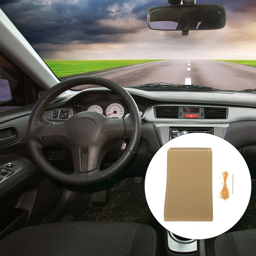 Funda De Volante De Piel Beige Diy Universal 38 Cm