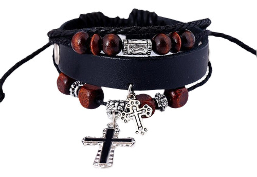 Cruz De Ms Uso Pulsera Abalorios Cuero Multicapa Trenzado Cu